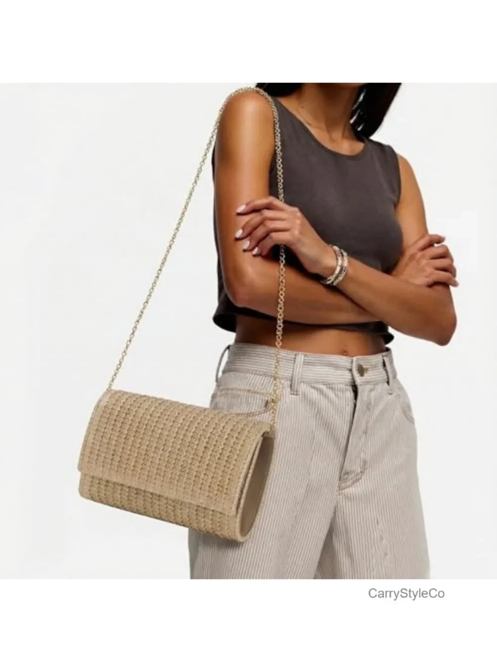 Handwoven Straw Clutch Purse for Women Beach Crossbody Bag with Magnetic Closure